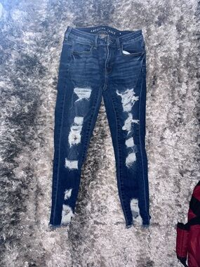American Eagle Outfitters Dark Blue Ripped Skinny Jeans